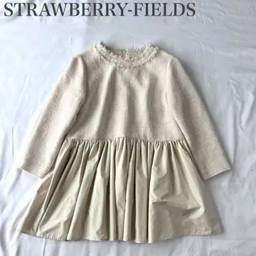 스트로베리 필드 새상품급 트위드 페플럼 블라우스 이소재 절개 프린지