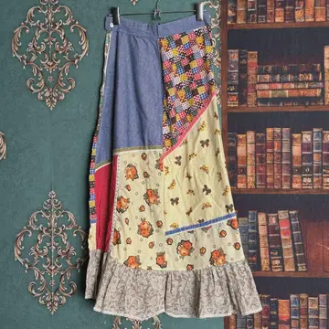 구제 의류 70년대 패치워크 롱 A라인 스커트 M 빈티지