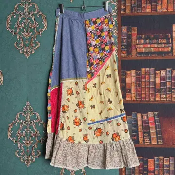 구제 의류 70년대 패치워크 롱 A라인 스커트 M 빈티지