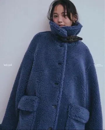 Andequal stand neck boa coat blue