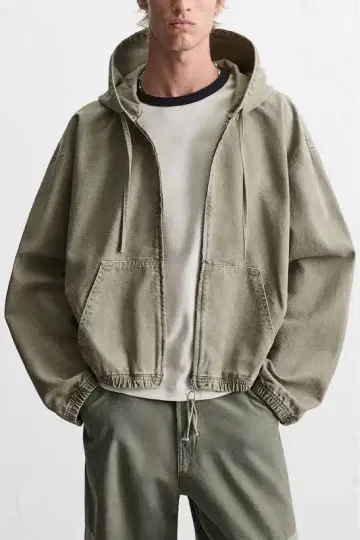 ZARA 워시드 후드 자켓 카키