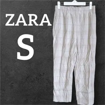 ZARA [ S ] 베이지 체크 무늬 캐주얼 팬츠 허리밴딩