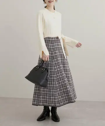 natural couture 체크 무늬 도킹 니트 원피스