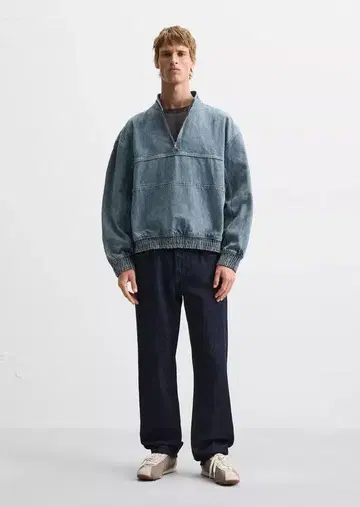 데님 포켓 스웨트 셔츠 XL (JP XL)|미디엄 블루 자라