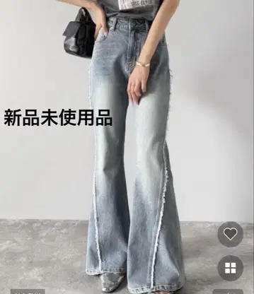 mily bilet 사이드 프린지 빈티지풍 데님 플레어 팬츠
