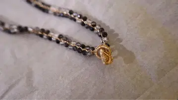 fua accessory 블랙 클리어 비즈 이중 스트랜드 목걸이