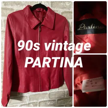 빈티지 90s PARTINA 여성용 L 가죽 자켓 빨간색 지퍼