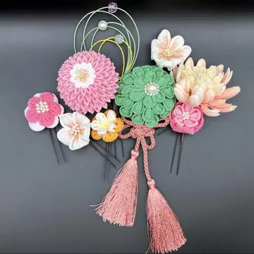 츠마미자이쿠 머리 장식 핑크 계열 성인식, 시치고산, 졸업식