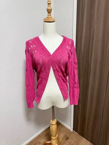 [ ANIMAGEMELLA ] 핑크 레이스 편직 긴팔 가디건