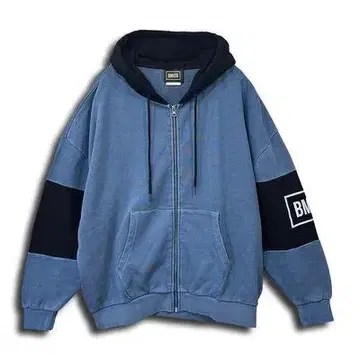 BMSG 투톤 지퍼 후드티 BLUE OVER 사이즈