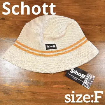 [미사용 새상품] Schott 니트 버킷햇 베이지/오렌지 F