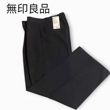 새상품 무인양품 턱 와이드 팬츠 XL 사이즈 속기모 블랙 컬러 스트레치