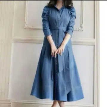 herlipto Denim-Trimmed VolumeSleeveDress