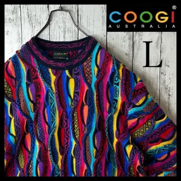 [1점] COOGI 쿠지 3D 니트 스웨터 L 올 패턴 멀티 컬러