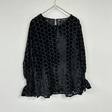 ZARA [ M ] 자라 도트 무늬 상의 블랙 도트 블라우스 고급 캐주얼
