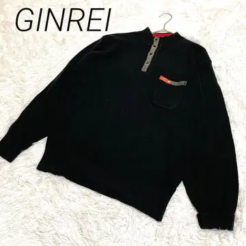 GINREI 블랙 포켓 부착 하이넥 스웨터 가슴 포켓 버튼 울 30%