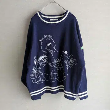 PLAZA 플라자 / 세서미 스트릿 자수 니트 M 네이비 엘모 애비