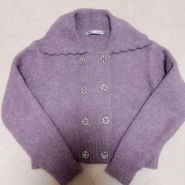 새상품급 ZARA 비쥬 장식 모헤어 니트 가디건 핑크 퍼플 자라