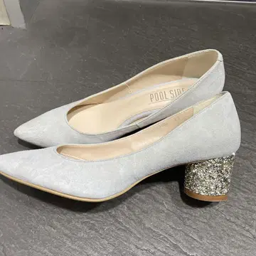 새상품급 풀 사이드 스웨이드 글리터 힐 펌프스 25cm