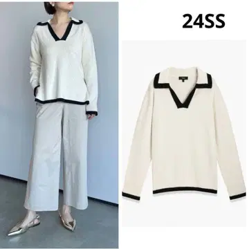 새상품급 Theory 24SS 정가 4.3만 폴로 넥 니트 바이컬러