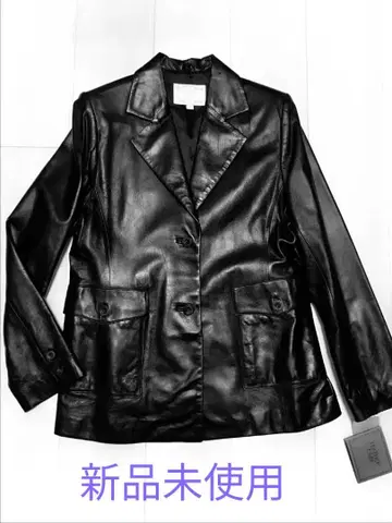 블랙 가죽 더블 브레스트 자켓 (퍼 포함)