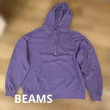 BEAMS 퍼플 하프 지퍼 후드티 S