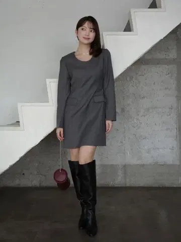 새상품 아뉴앙스 박시 미니 원피스 그레이 포켓 부착 미니 원피스