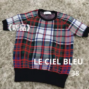 [ 새상품 ] LE CIEL BLEU 반팔 니트 38 체크 무늬