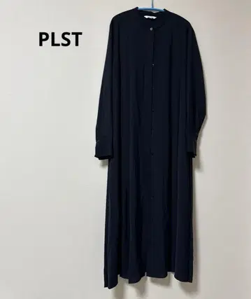 PLST 네이비 버튼 달린 롱 원피스 페티코트 포함