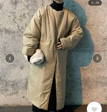 노카라 롱 충전솜 코트 베이지