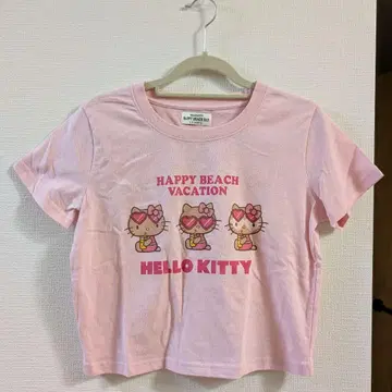 헬로키티 비치 바캉스 T셔츠 핑크 M 크롭 기장