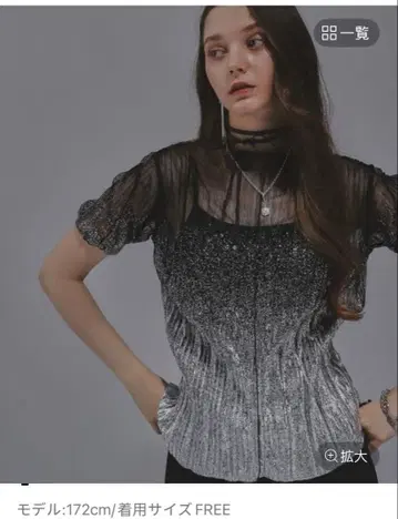 HARE 라메 플리츠 시어 탑 블랙x실버