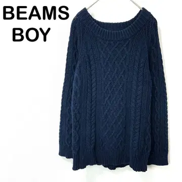 [ BEAMS BOY 빔즈 보이 ] 긴팔 니트 스웨터 네이비  면100