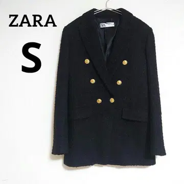 ZARA 트위드 더블 테일러드 자켓 골드 버튼 블랙 S