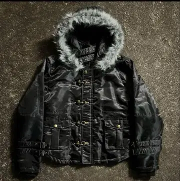 00's archive fire man jacket 퍼 포함 광택 블랙
