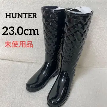 미사용 새상품 헌터 에나멜 퀼팅 레인부츠 골드 금장 장식 23cm