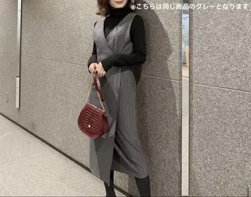 V넥 원피스 점퍼 타이트 스커트 다크 브라운