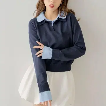 [ Chico ] 카라 부착 폴로 니트 네이비