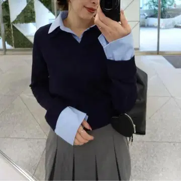 [ Chico ] 카라 부착 폴로 니트 네이비