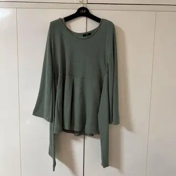 리엔다 리브 편직 그린 긴팔 튜닉