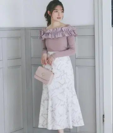 [ tocco-closet ] 백리본 머메이드 스커트 핑크 x 화이트