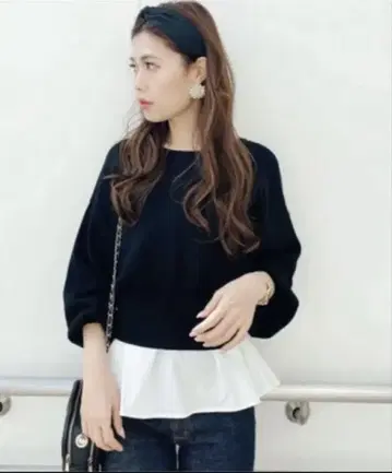 rienda 블랙 벌룬 슬리브 니트 긴팔