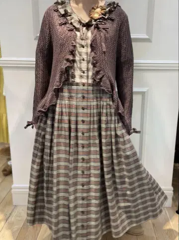 핑크하우스 타탄 체크 패치워크 원피스