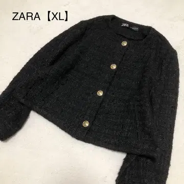 ZARA 트위드 노카라 자켓 블랙 사이즈 XL 골드 버튼