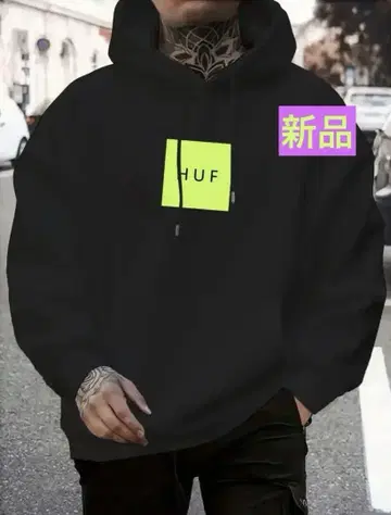 미사용 새상품 HUF 로고 블랙 후드티 2XL 사이즈