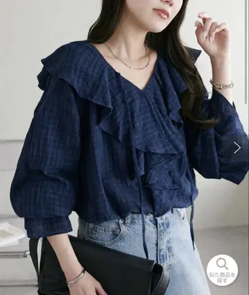 체크 프릴 블라우스
