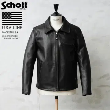 새상품급 Schott 643 카라 부착 가죽 싱글 라이더 블랙 42