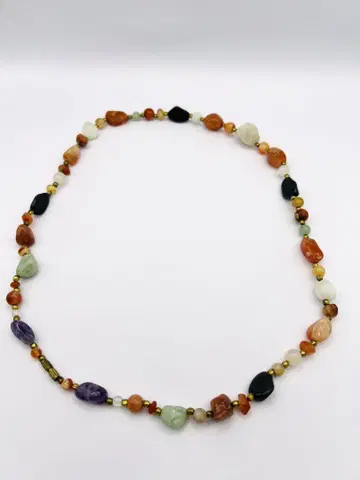빈티지 베가 비즈 믹스 폴리시드 젬스톤 비즈 목걸이
