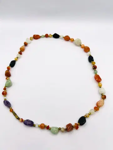 빈티지 베가 비즈 믹스 폴리시드 젬스톤 비즈 목걸이