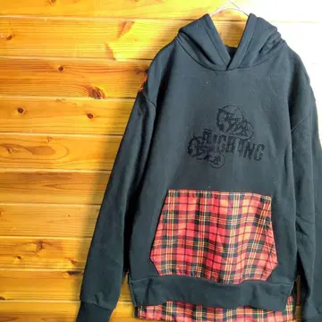 BIGBANG 빅뱅 후드티 블랙 타탄 체크 피쉬테일 M